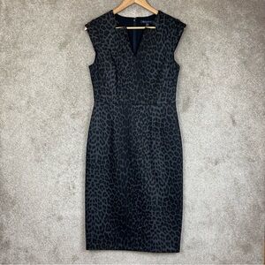 Brooks Brothers Dress Womens 8 Black Gray Animal Print Sleeveless Stretch- 4274